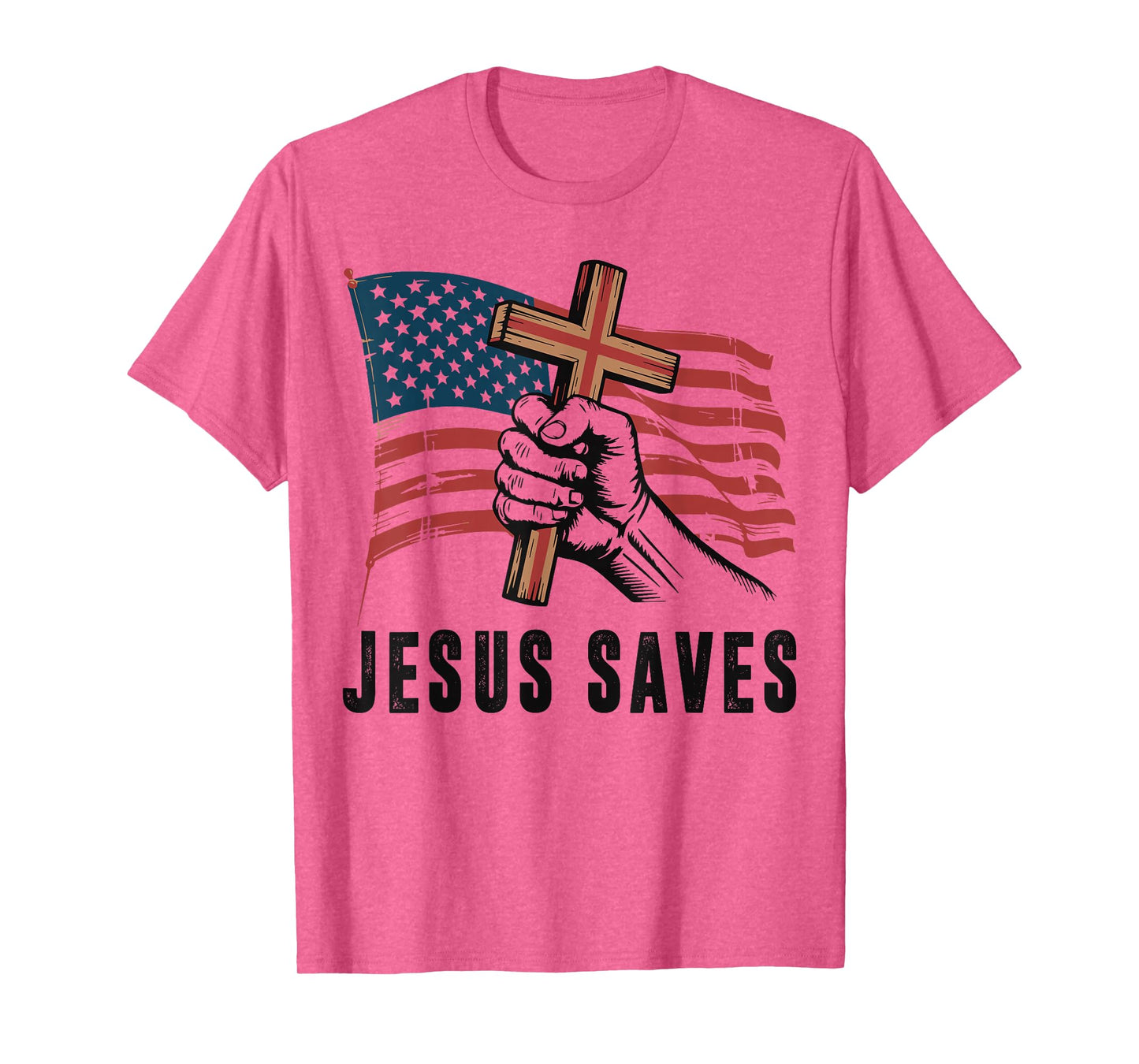 White Jesus Saves American Flag Christian Patriotic Cross T-Shirt