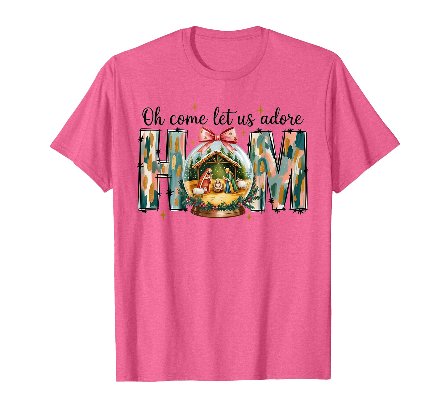 Oh Come Let Us Adore Him Christmas Nativity Scene Snow Globe T-Shirt