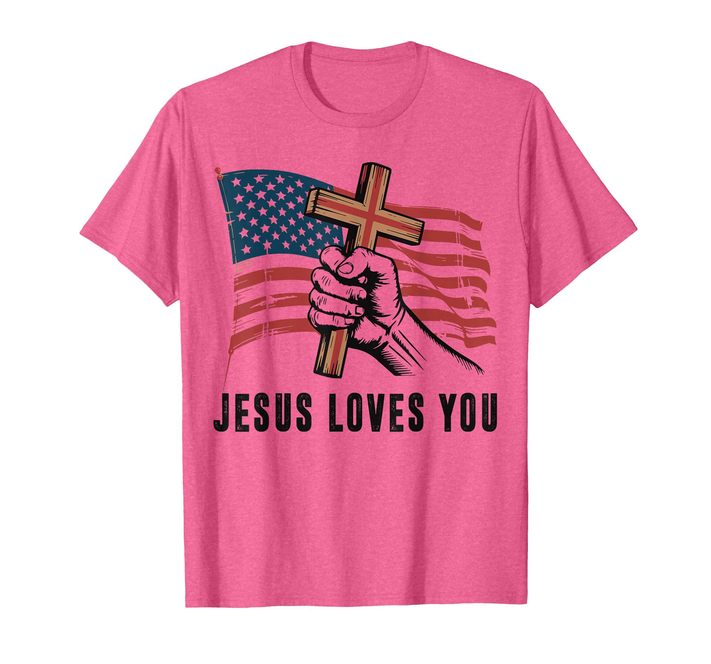 Mens Jesus Loves You American Flag Christian Patriotic Cross T-Shirt