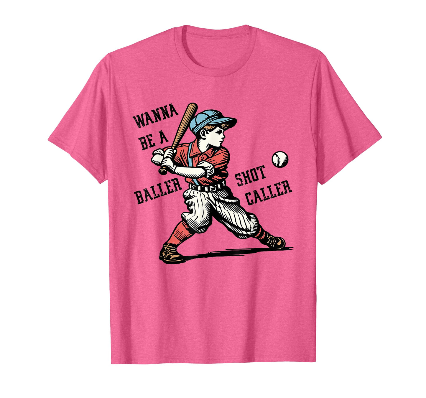 Wanna Be A Baller Shot Caller Retro Game Day Baseball Boy T-Shirt