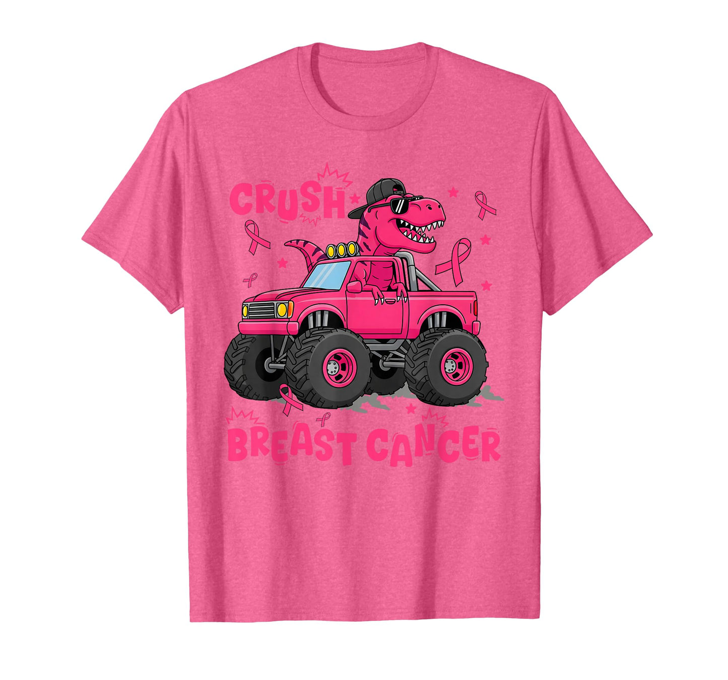 Crush Breast Cancer Awareness Monster Truck Dinosaur Boys T-Shirt