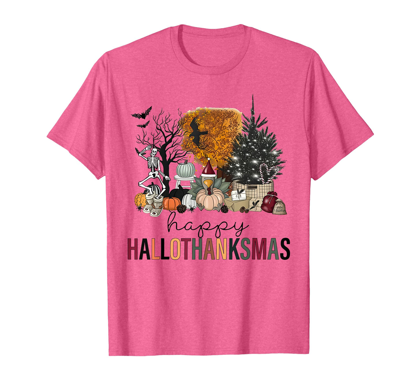 Funny Halloween Thanksgiving Christmas Happy Hallothanksmas T-Shirt