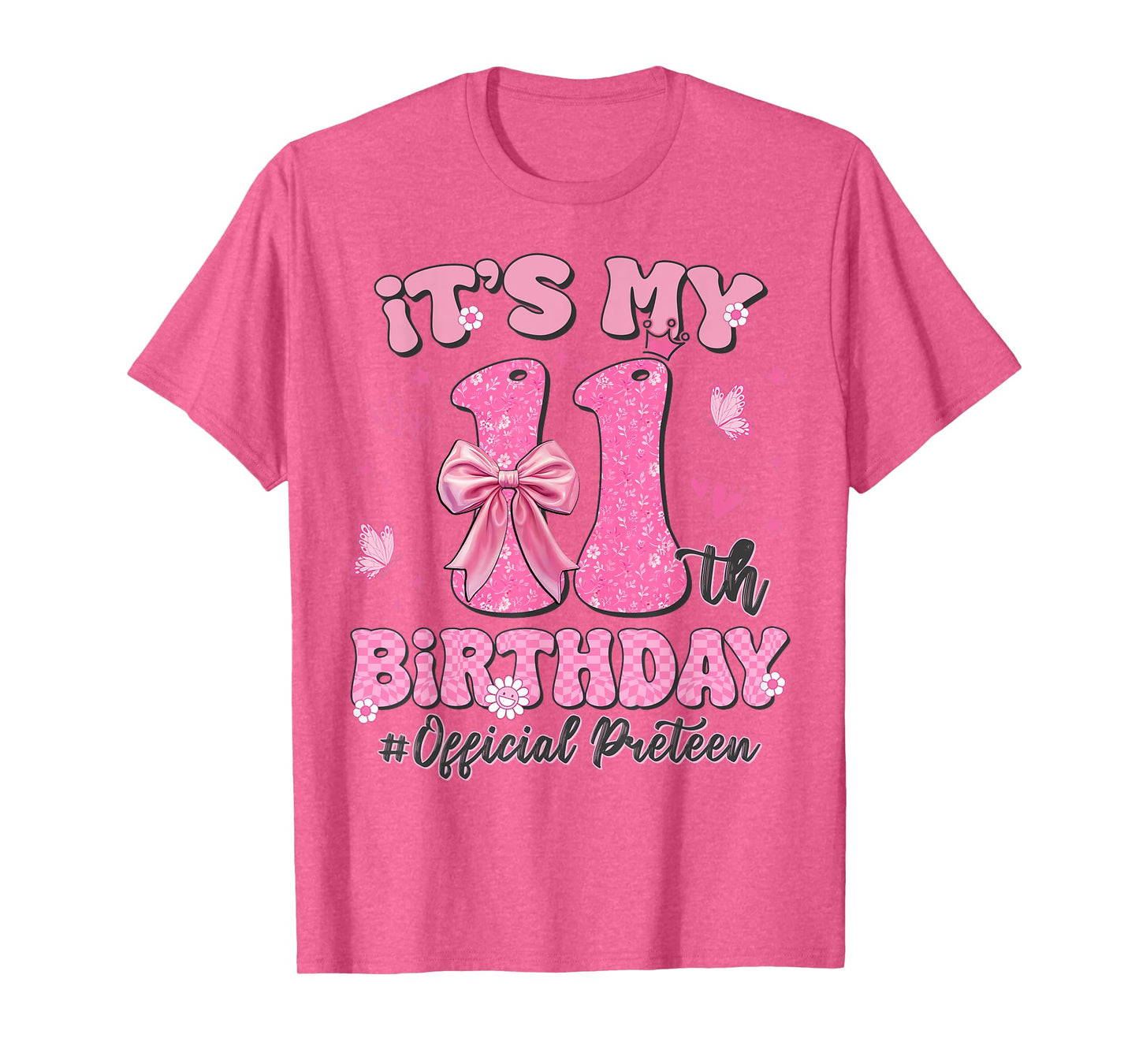 Its My 11th Birthday Girl Official Preteen Pink Coquette Bow T-Shirt