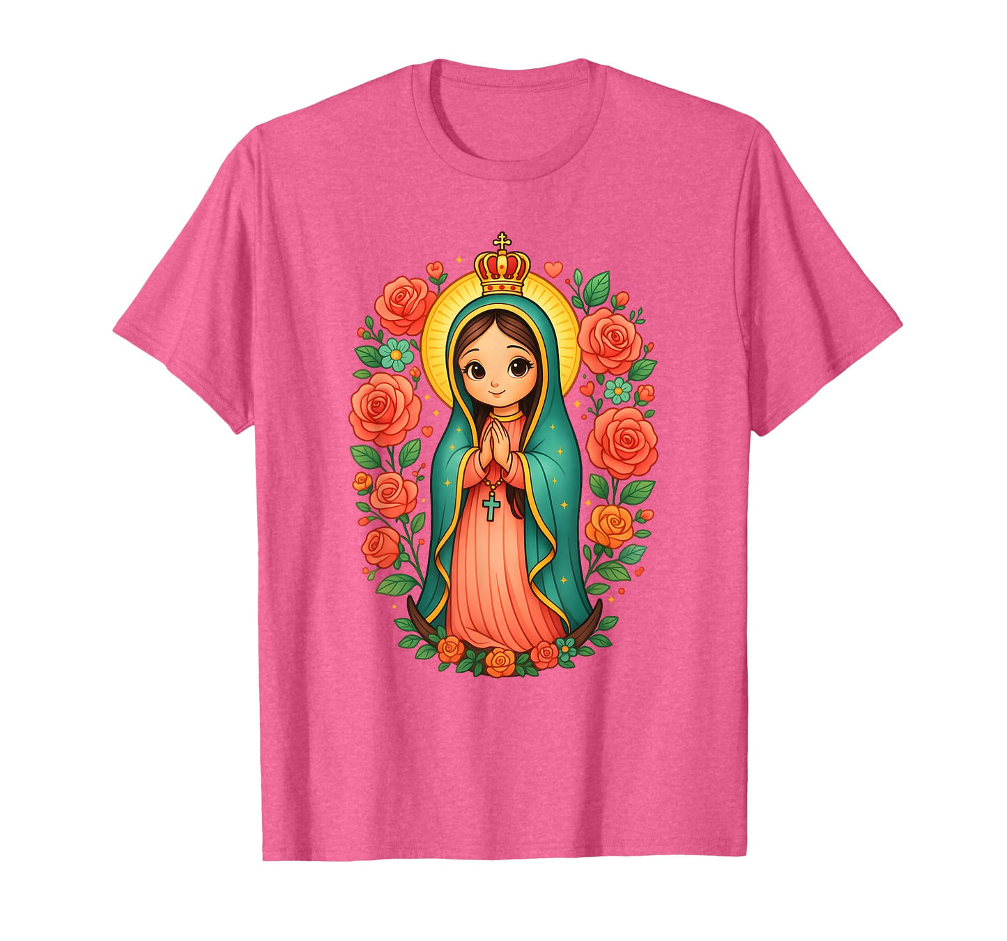 Cute Our Lady of Guadalupe Floral Mexican Identity T-Shirt