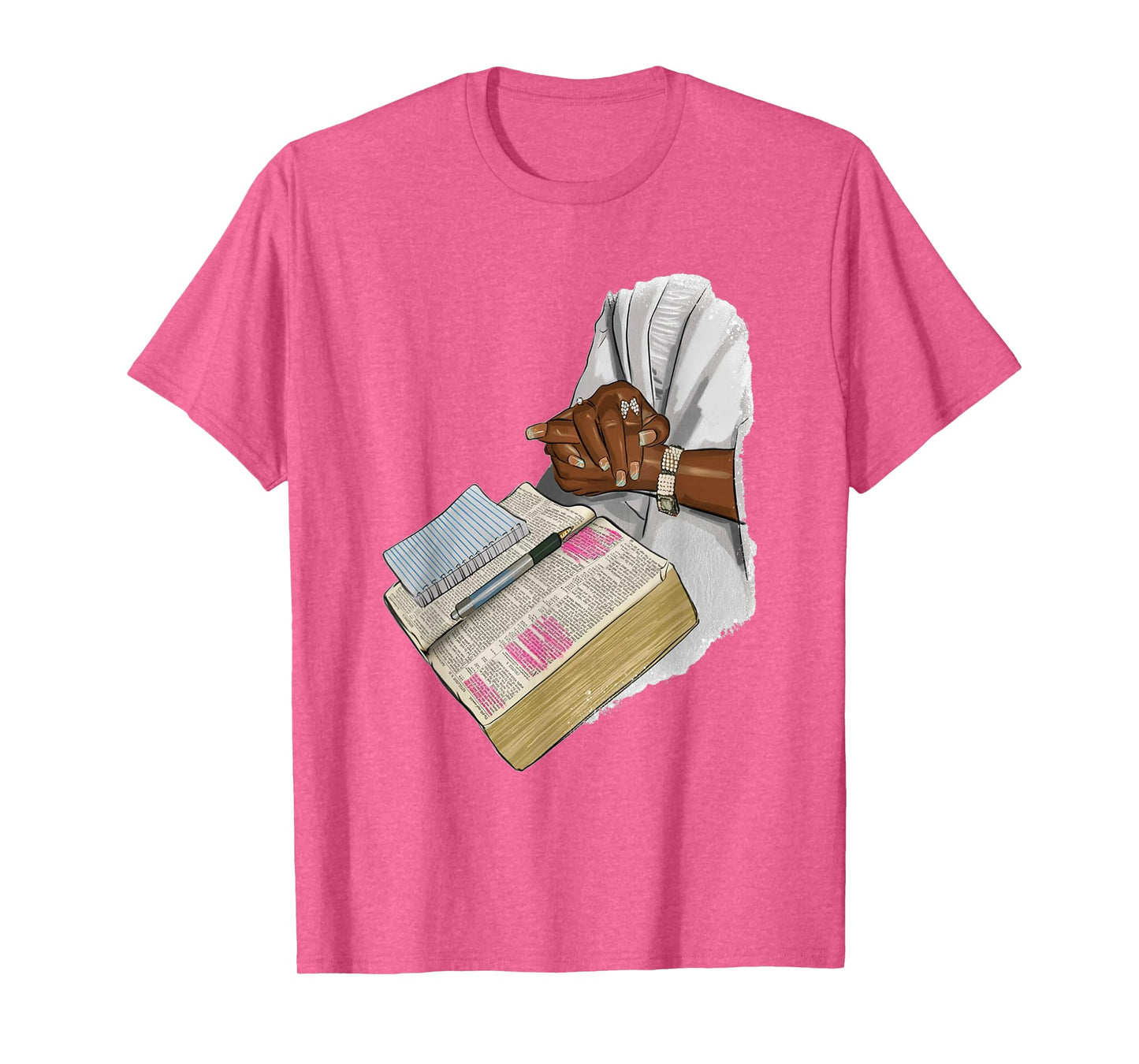 Hands Black Woman Praying Design Book Bible Religious Art T-Shirt