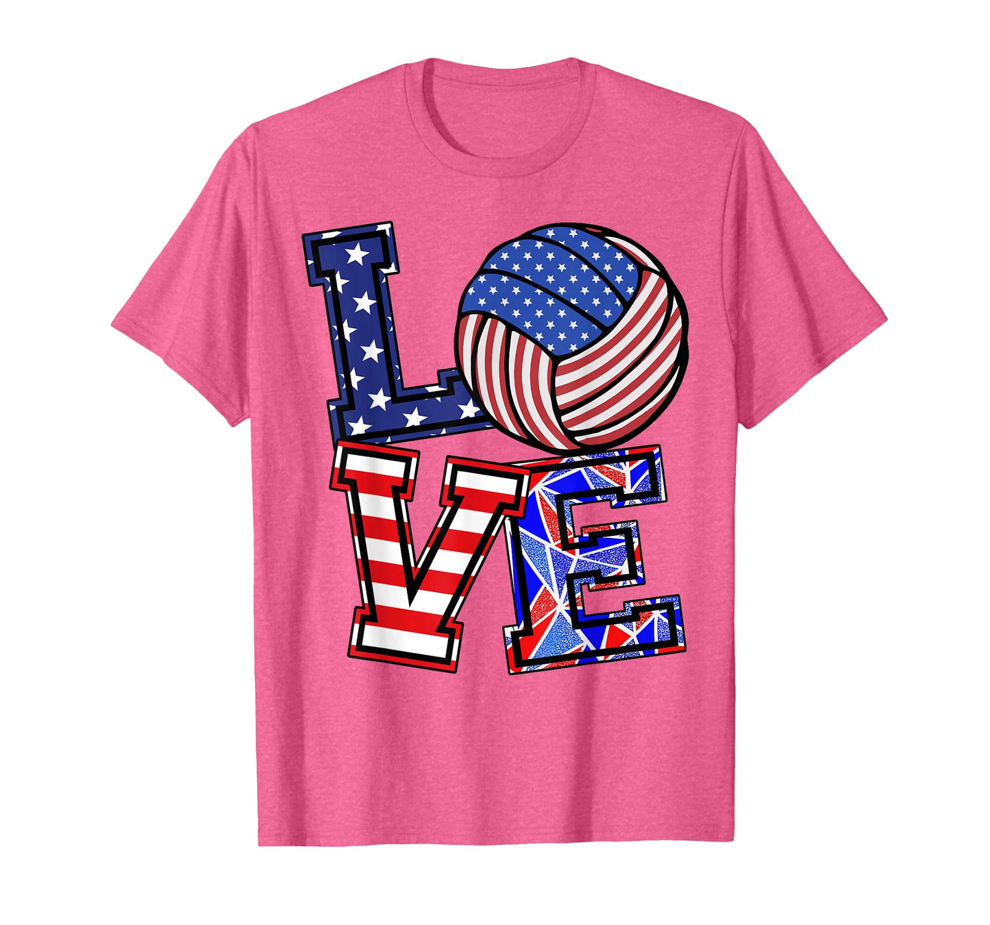 I Love Volleyball-Shirt Teen Girl American Flag 4th July USA T-Shirt