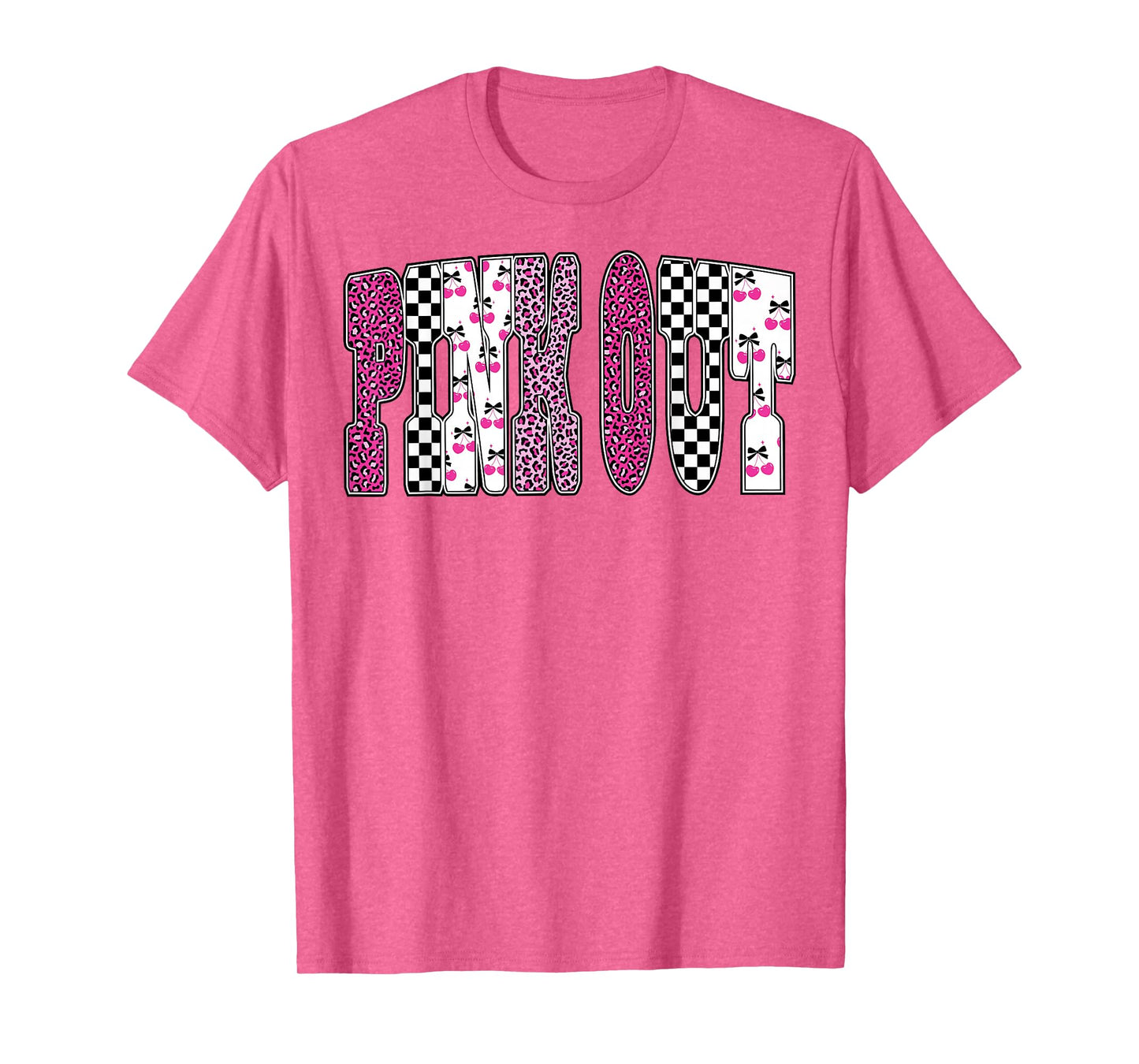 Pink Out Leopard Checkered Breast Cancer Football Game Day T-Shirt