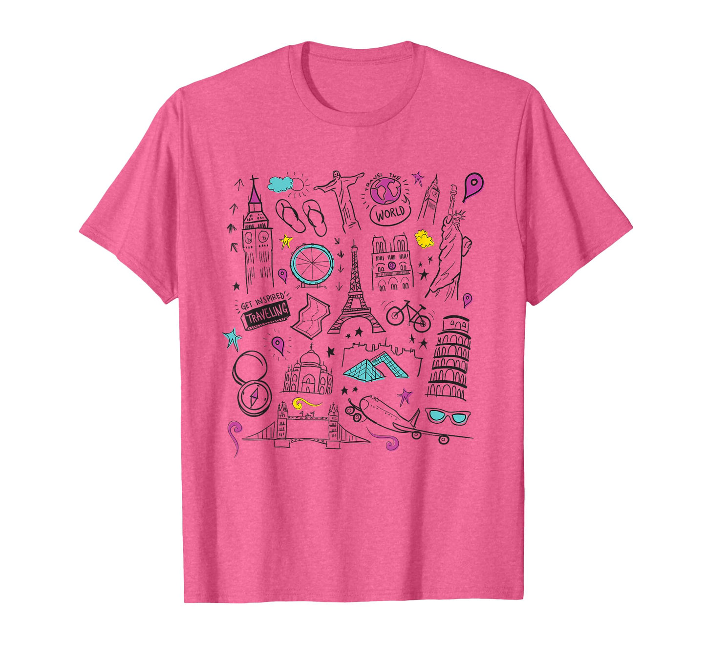 World Travel shirt Eiffel tower, Statue of Liberty, Big Ben T-Shirt