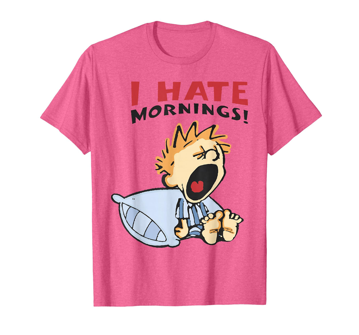 Vintage I Hate Mornings Tee Unisex-Adults, Unisex-Kids Funny Graphic T-Shirt Blue Small Modern Classic Cartoon T-Shirt