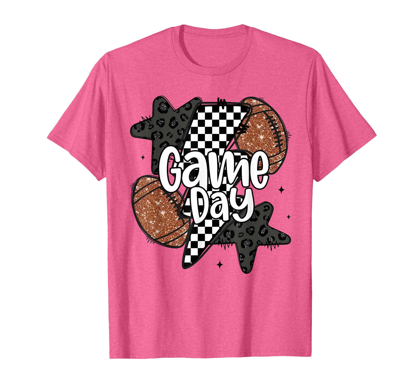 Touchdown American Football Game Day Lightning Checkered T-Shirt