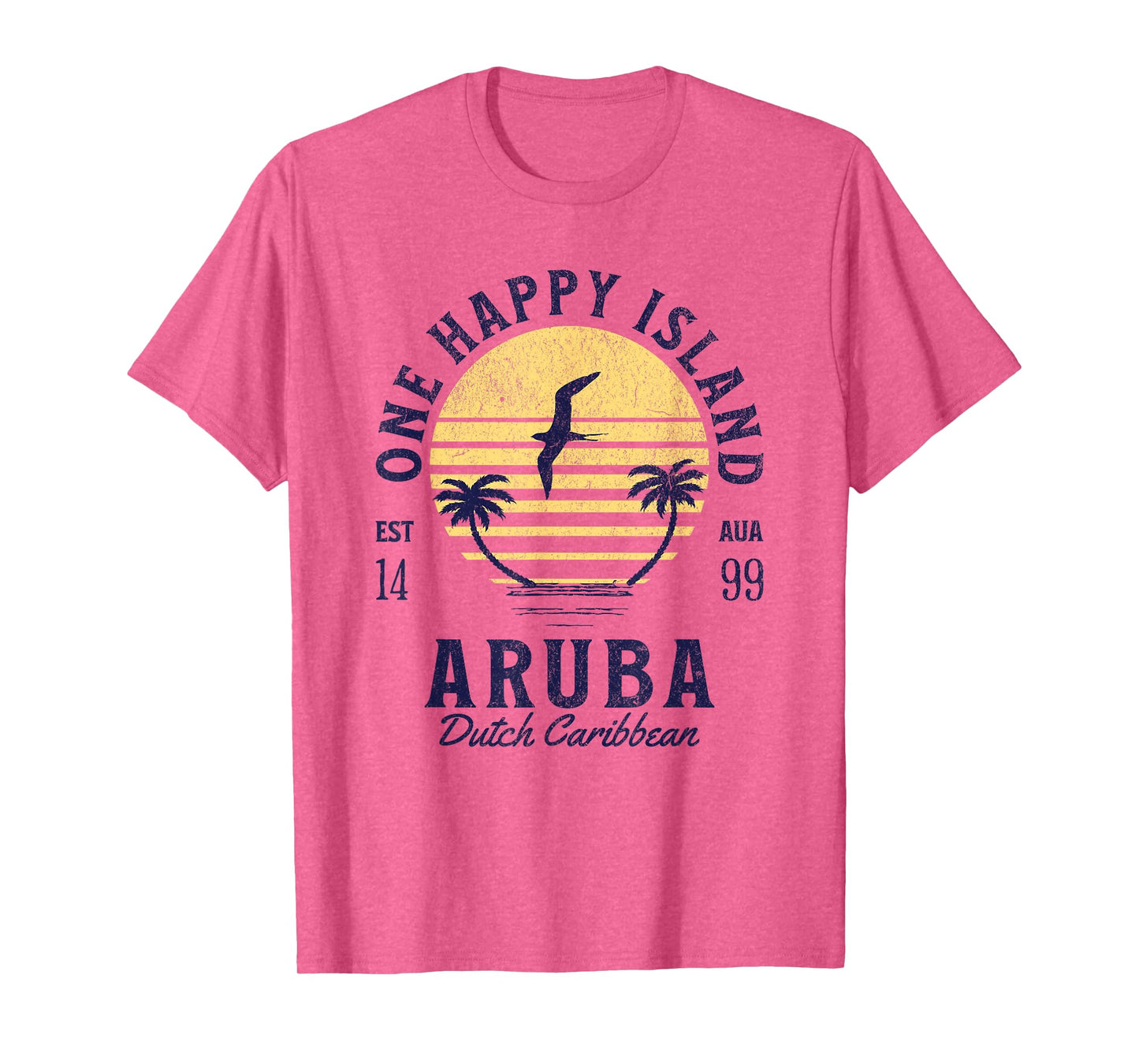 One Happy Island Aruba Shirt Retro Sunset Palm Ocean Vintage T-Shirt