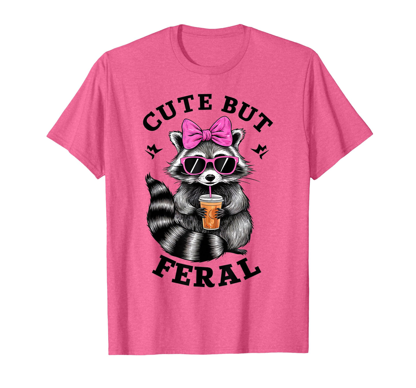 Cute But Feral Funny Colorful Racoon With Sunglasses Racoon T-Shirt, Small, White