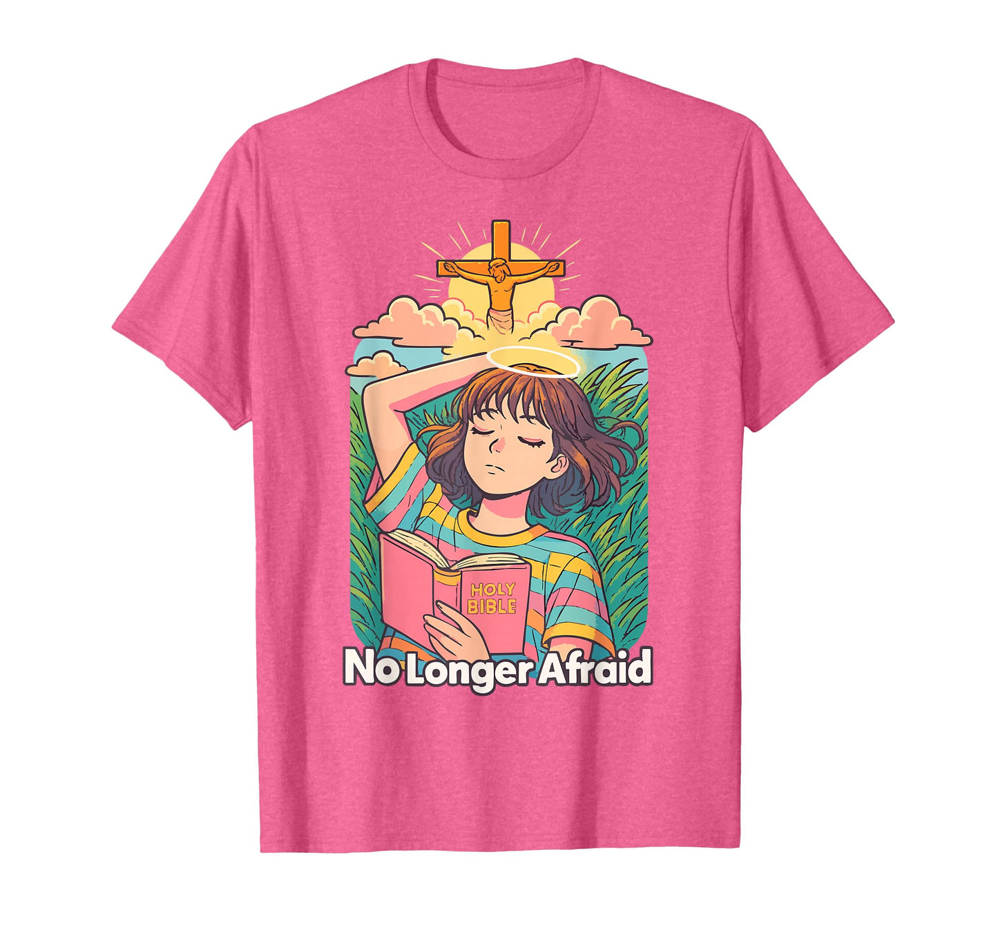 Christian Anime - No Longer Afraid Kawaii Bible Jesus Cross T-Shirt