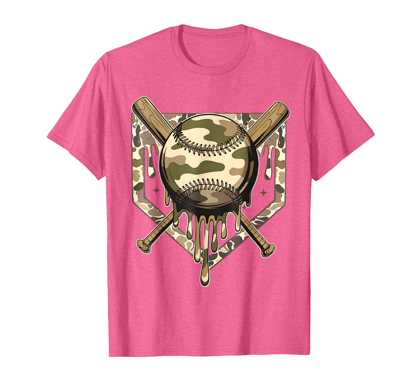 Retro Dripping Baseball Camo Camouflage Game Day Boys Men T-Shirt