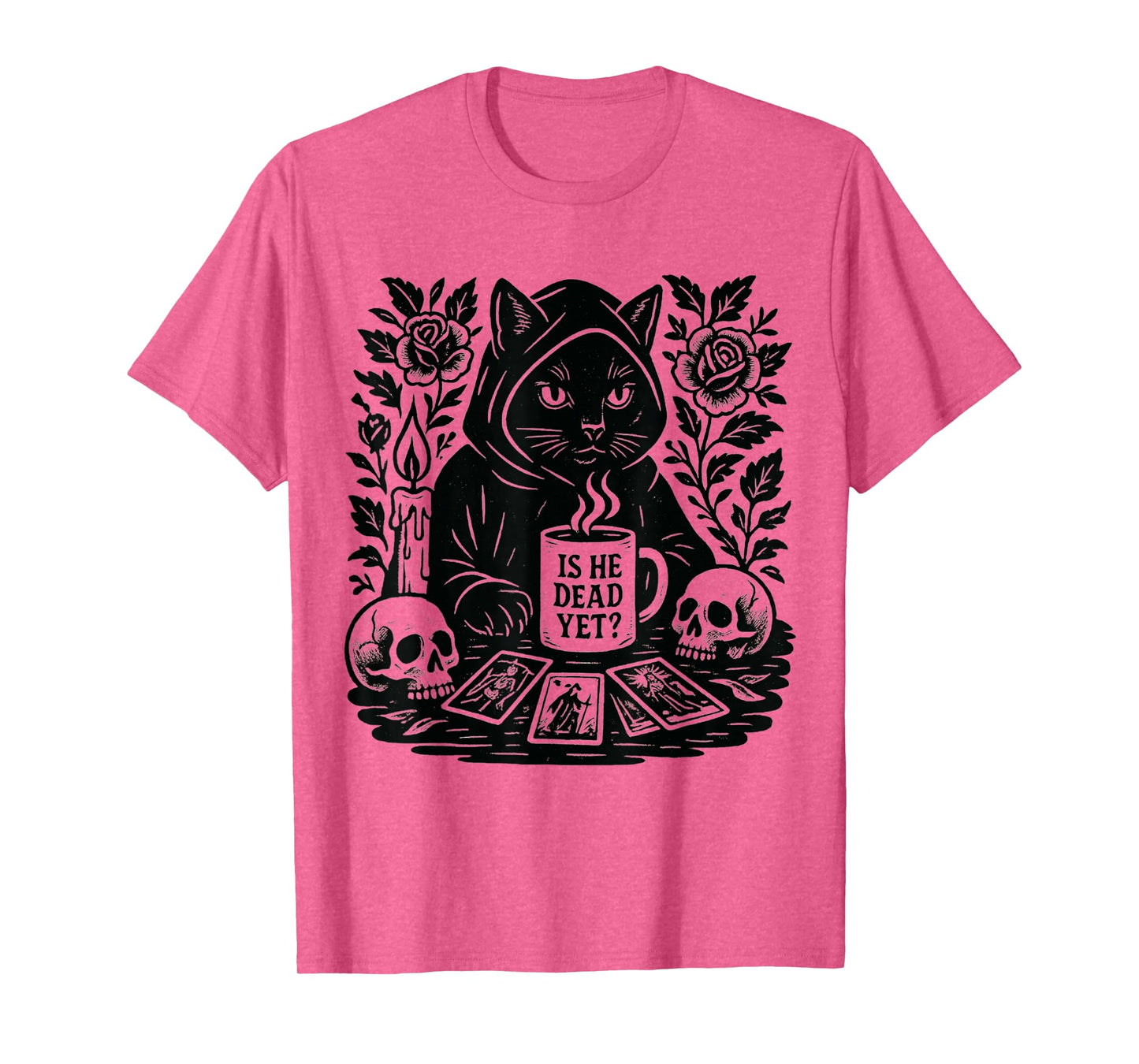 Is He Vintage Dead Yet Dark Humor Gothic Coffee Ritual Cat T-Shirt