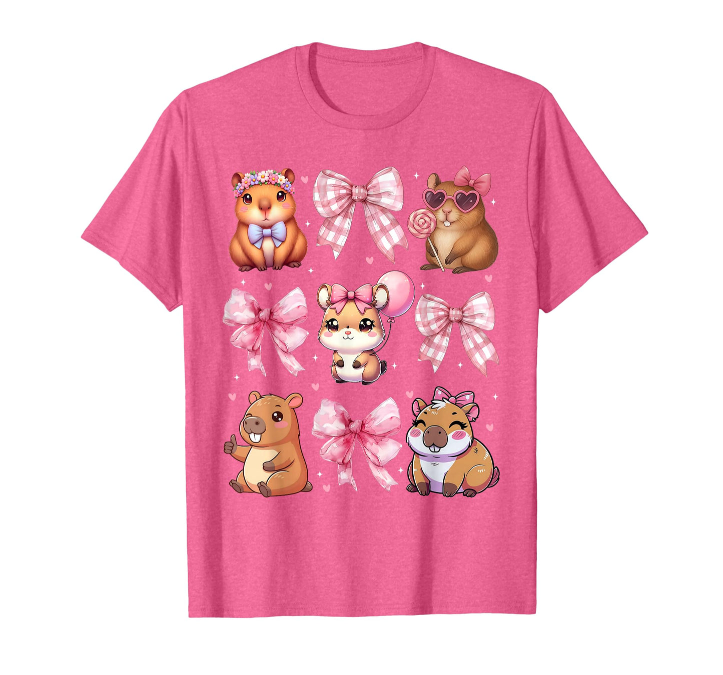 Cute Coquette Bow Capybara Pajamas Pjs Clothes Girls Womens T-Shirt