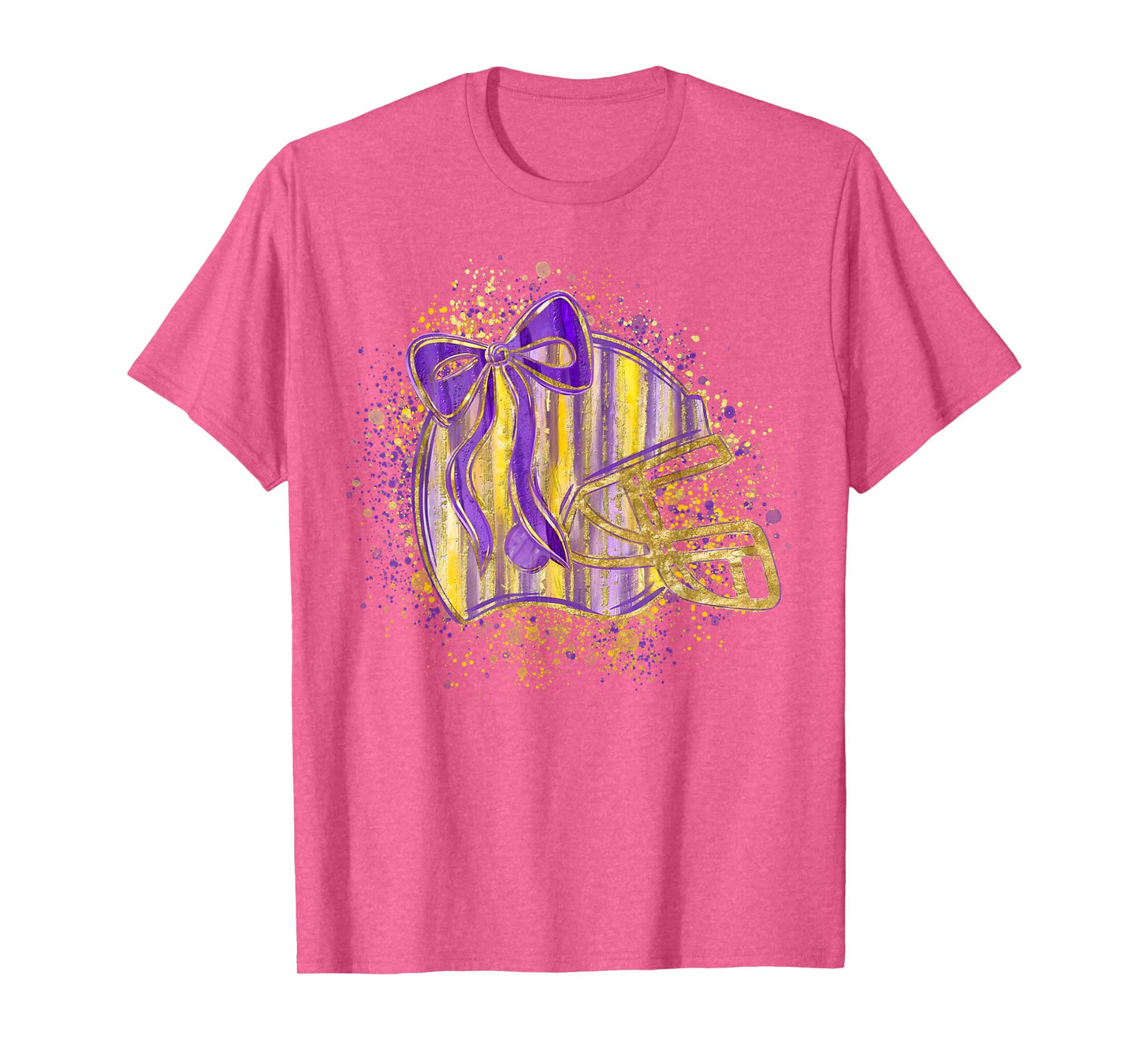 Purple Yellow Football Helmet Coquette Bow Touchdown Season T-Shirt