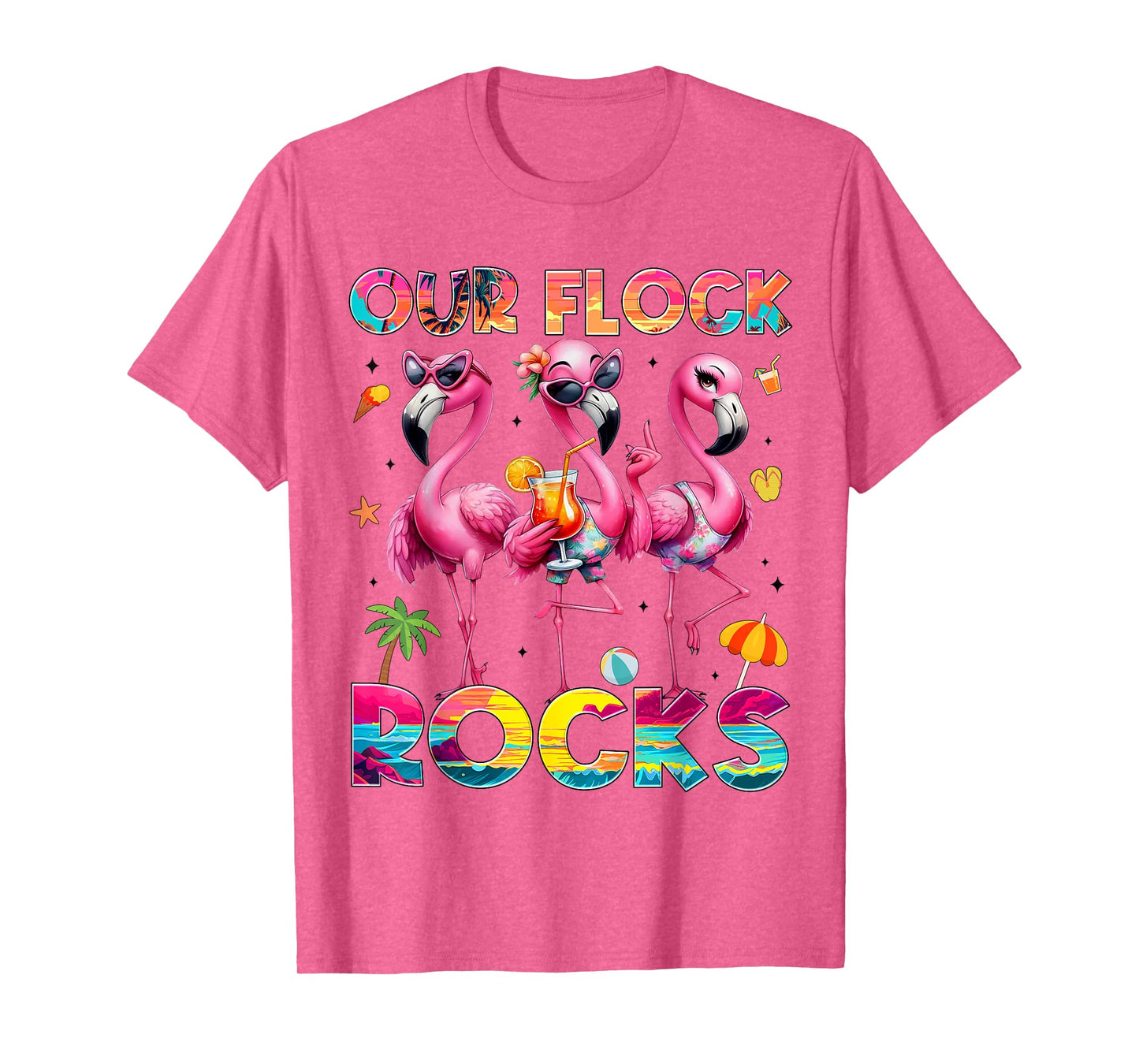 Our Flock Rocks Flamingo Summer Vacation Family Matching T-Shirt