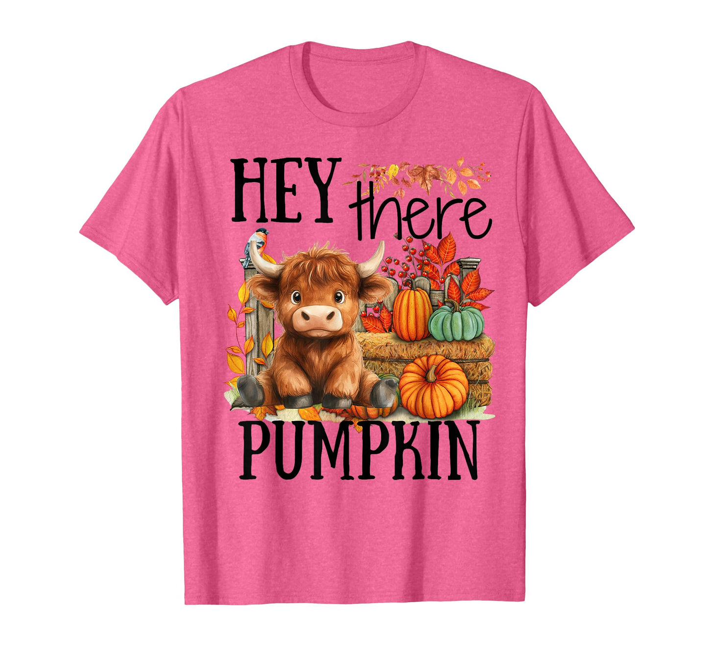Cute Fall Highland Cow Hey There Pumpkin Autumn Thanksgiving T-Shirt