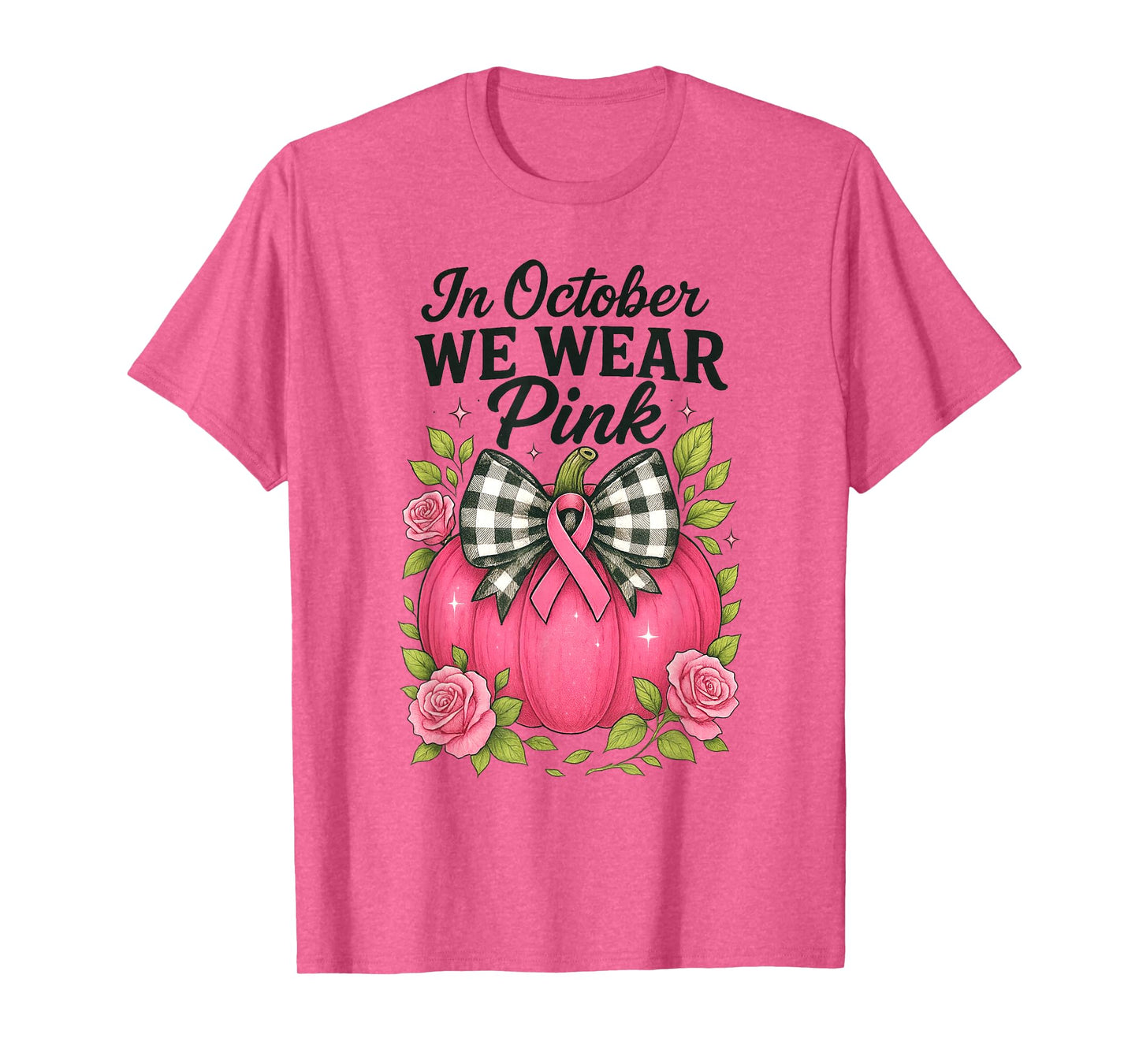 Bow Pumpkin in October We Wear Pink Breast Cancer Awareness T-Shirt
