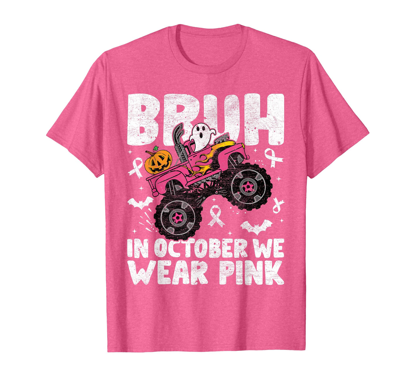 Bruh In October Wear Pink Breast Cancer Halloween Kids Boys T-Shirt