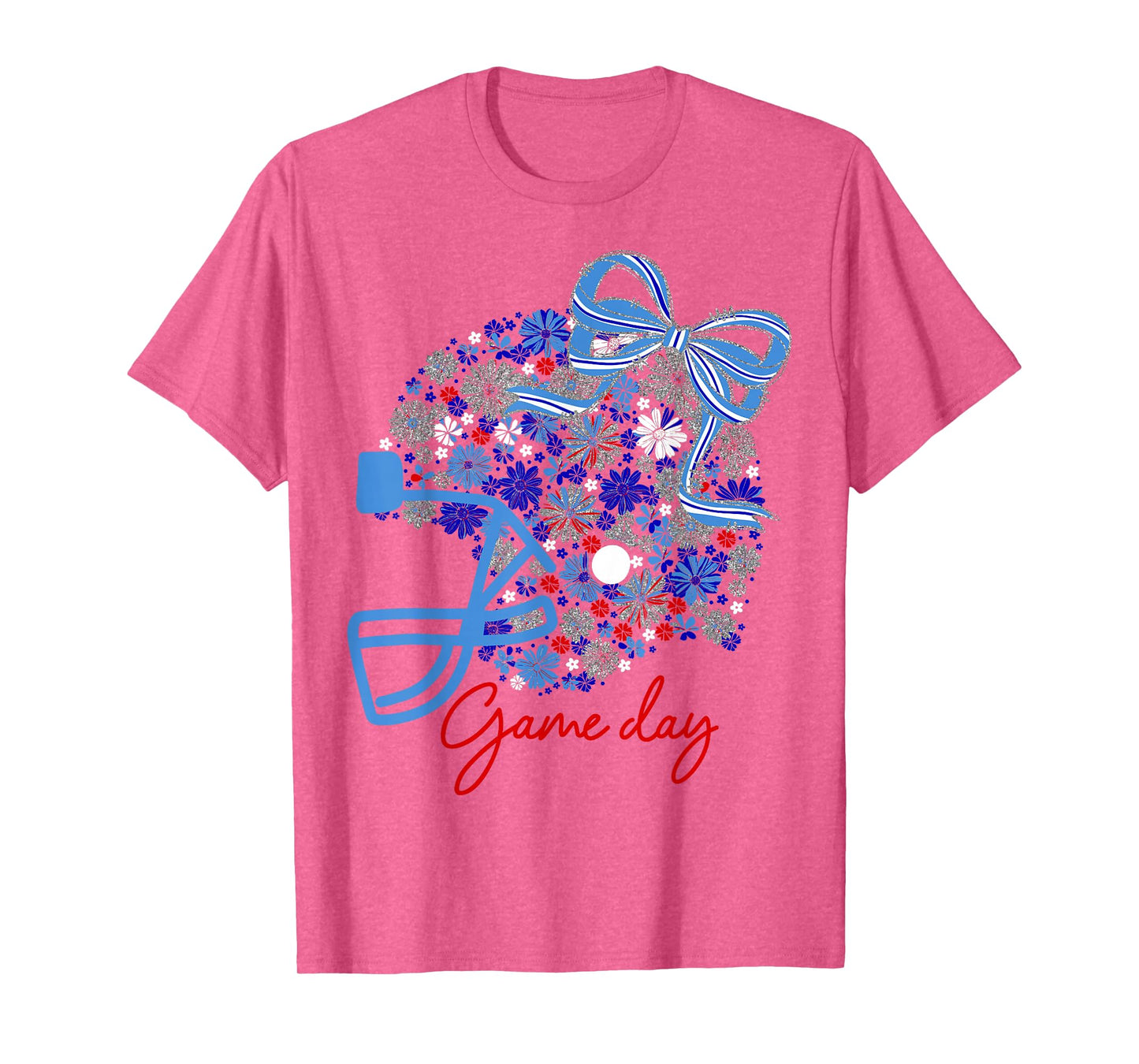 Floral Football Game Day Team Spirit Navy Titan Blue White T-Shirt