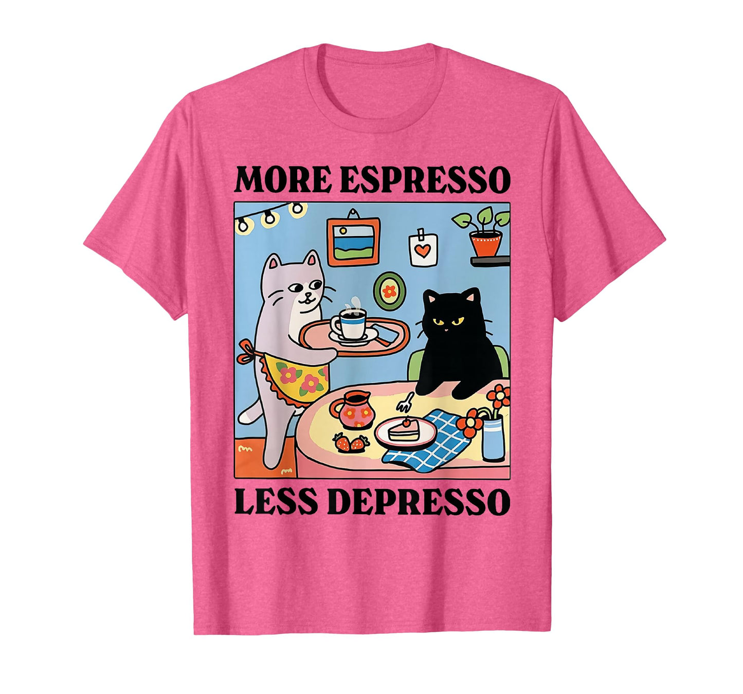 Funny Coffee Lover with Cute Cat More Espresso Less Depresso T-Shirt