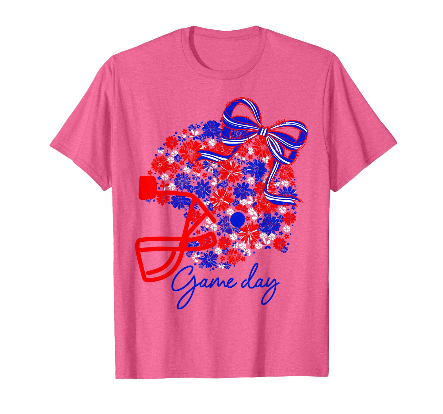 Floral Football Game Day Girly Team Spirit Blue Red & White T-Shirt