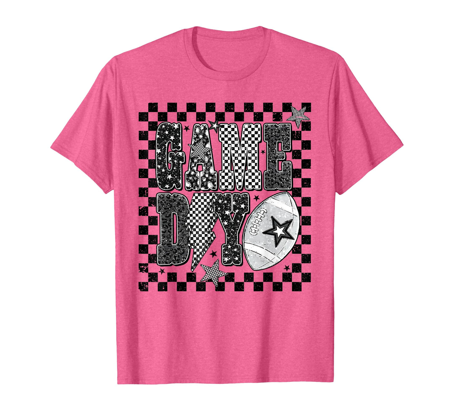 Checkered Game Day Football Team Sport Cute Touchdown Season T-Shirt