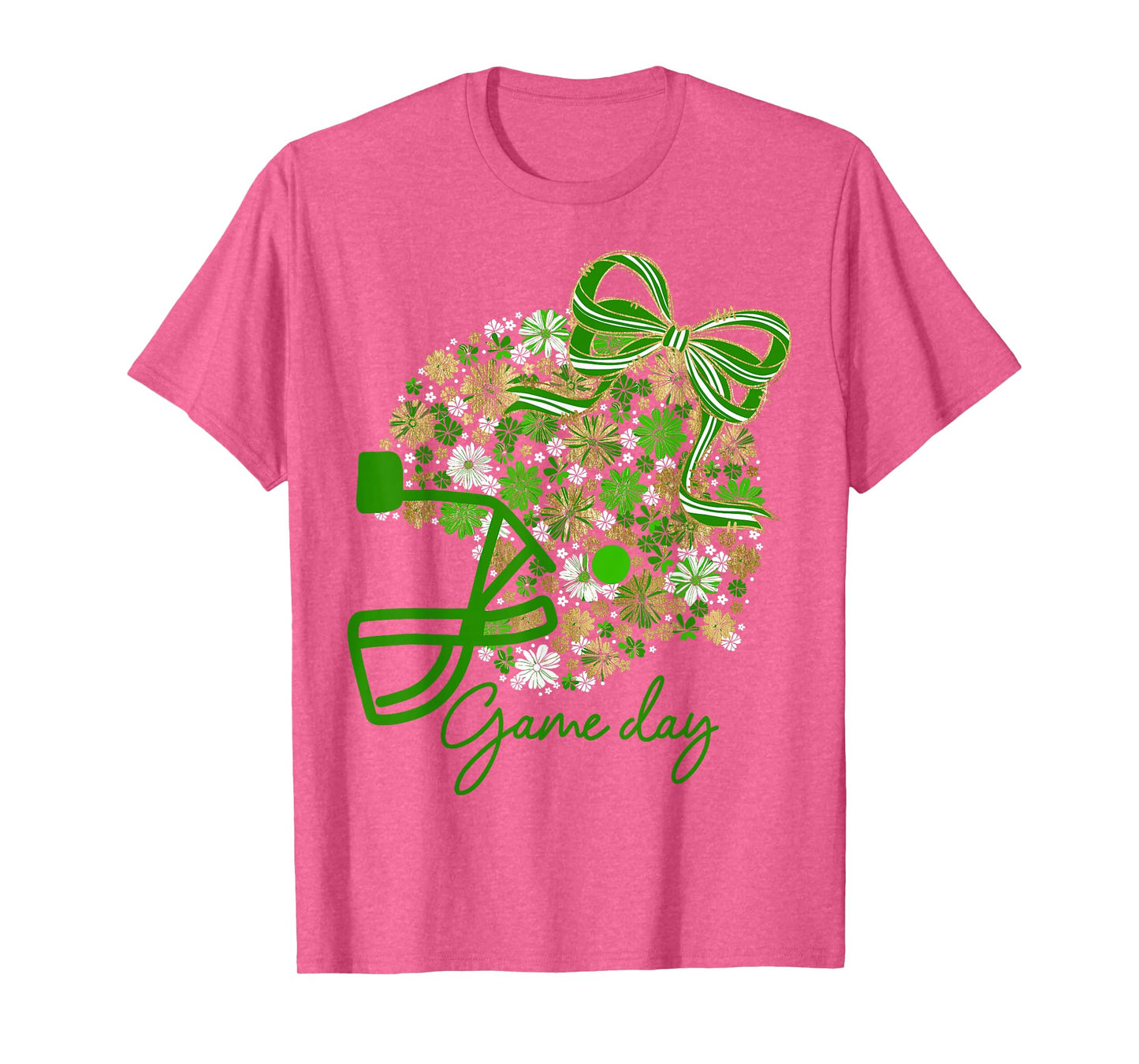 Floral Football Game Day Girly Team Spirit Green Gold White T-Shirt