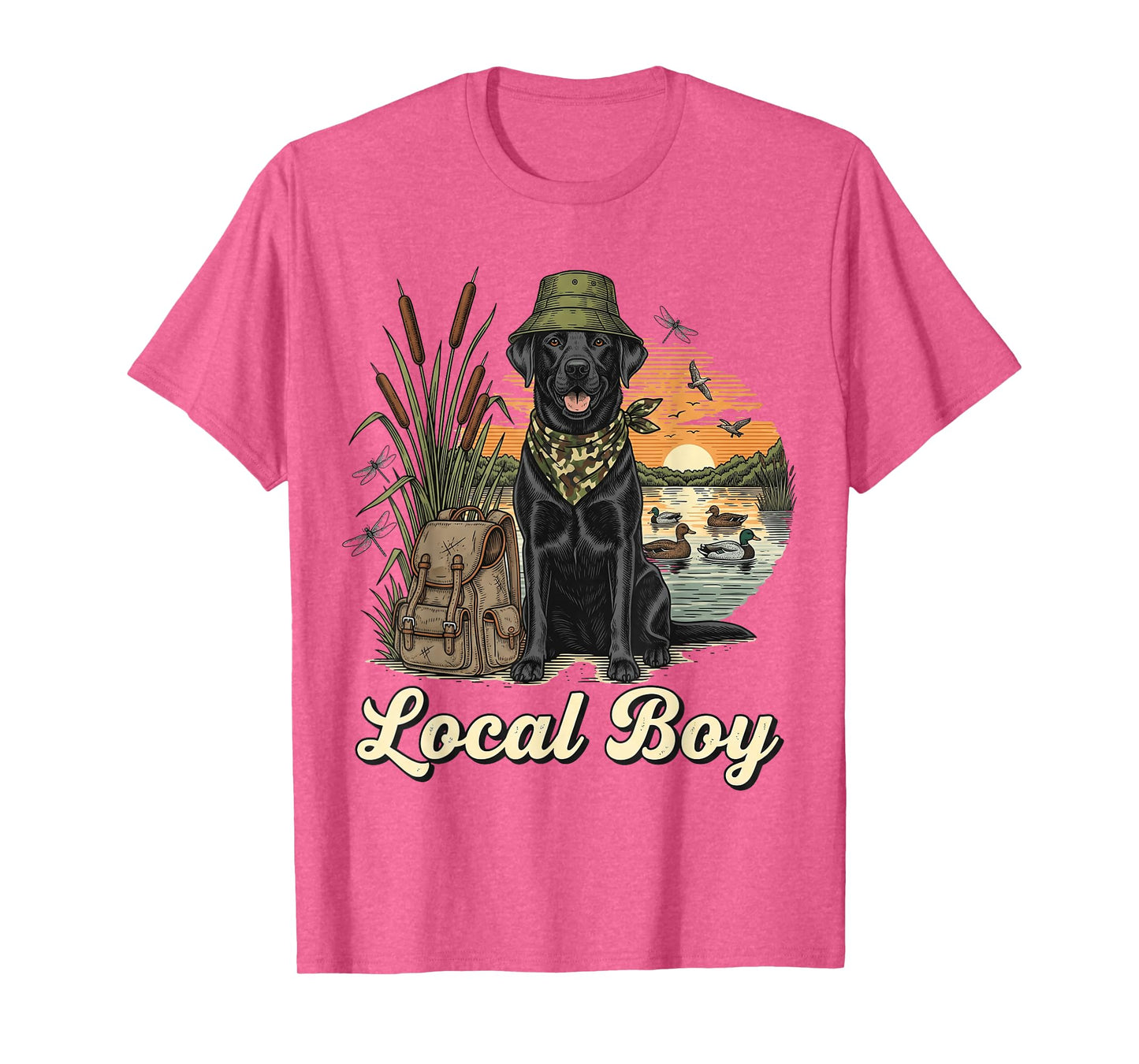 Local Boy Hunting Black Lab Retriever Waterfowl Marsh Sunset T-Shirt