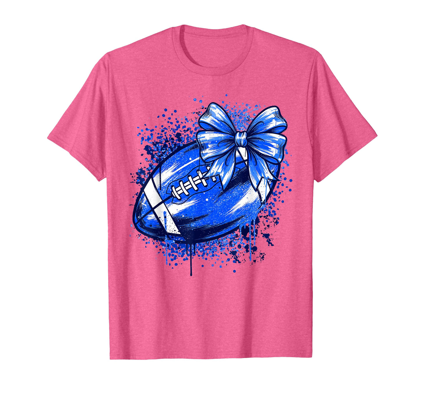Game Day Coquette Bow Football Mama Girl Go Cheer Blue T-Shirt