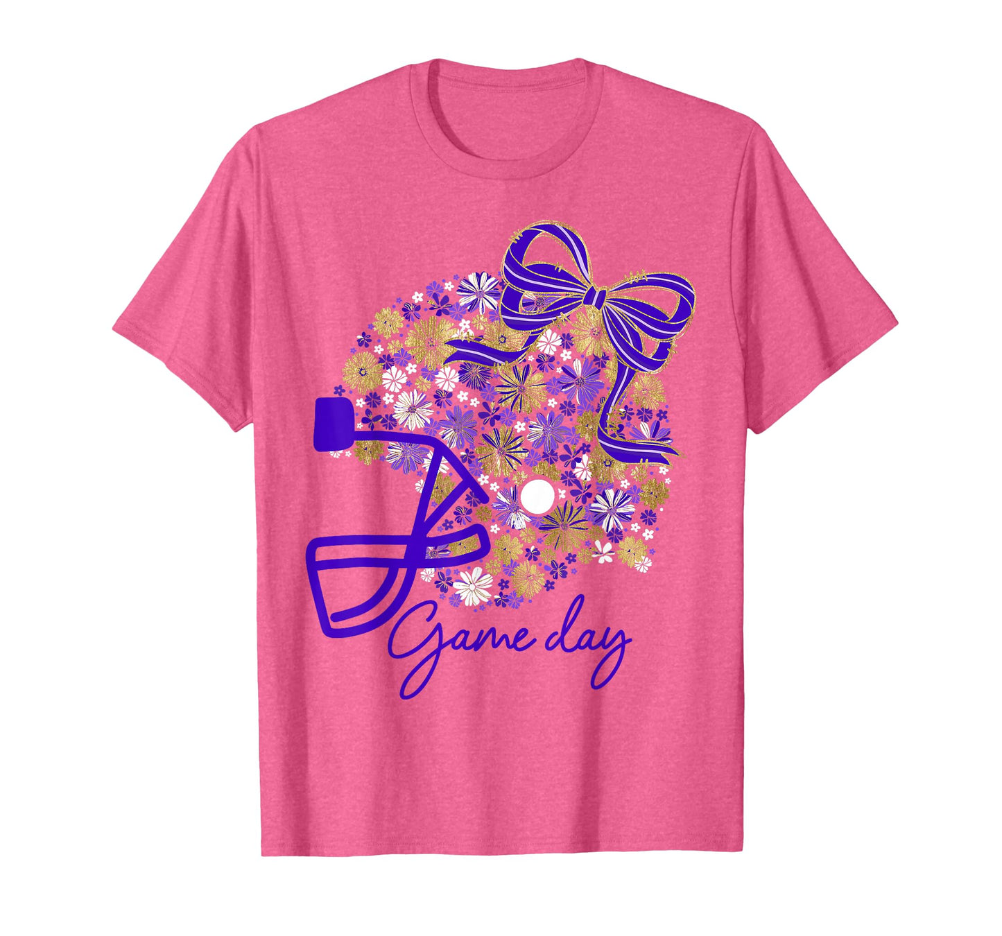 Floral Football Game Day Girly Bow Team Spirit Purple & Gold T-Shirt