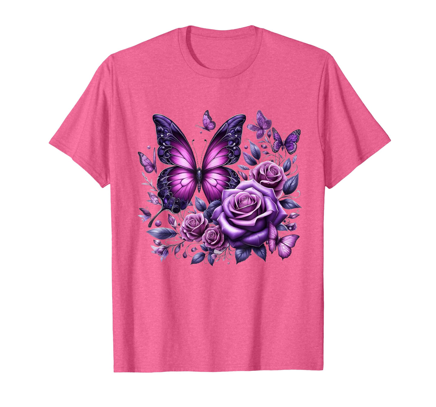 Beautiful Butterfly Purple Rose Butterfly Lovers Gifts Women T-Shirt