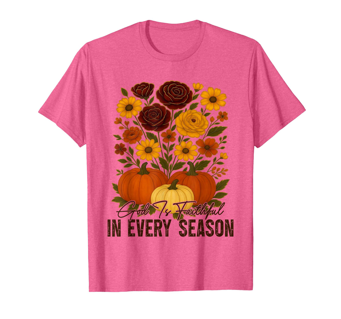 God is Faithful in Every Season Christian Fall Boho Floral T-Shirt