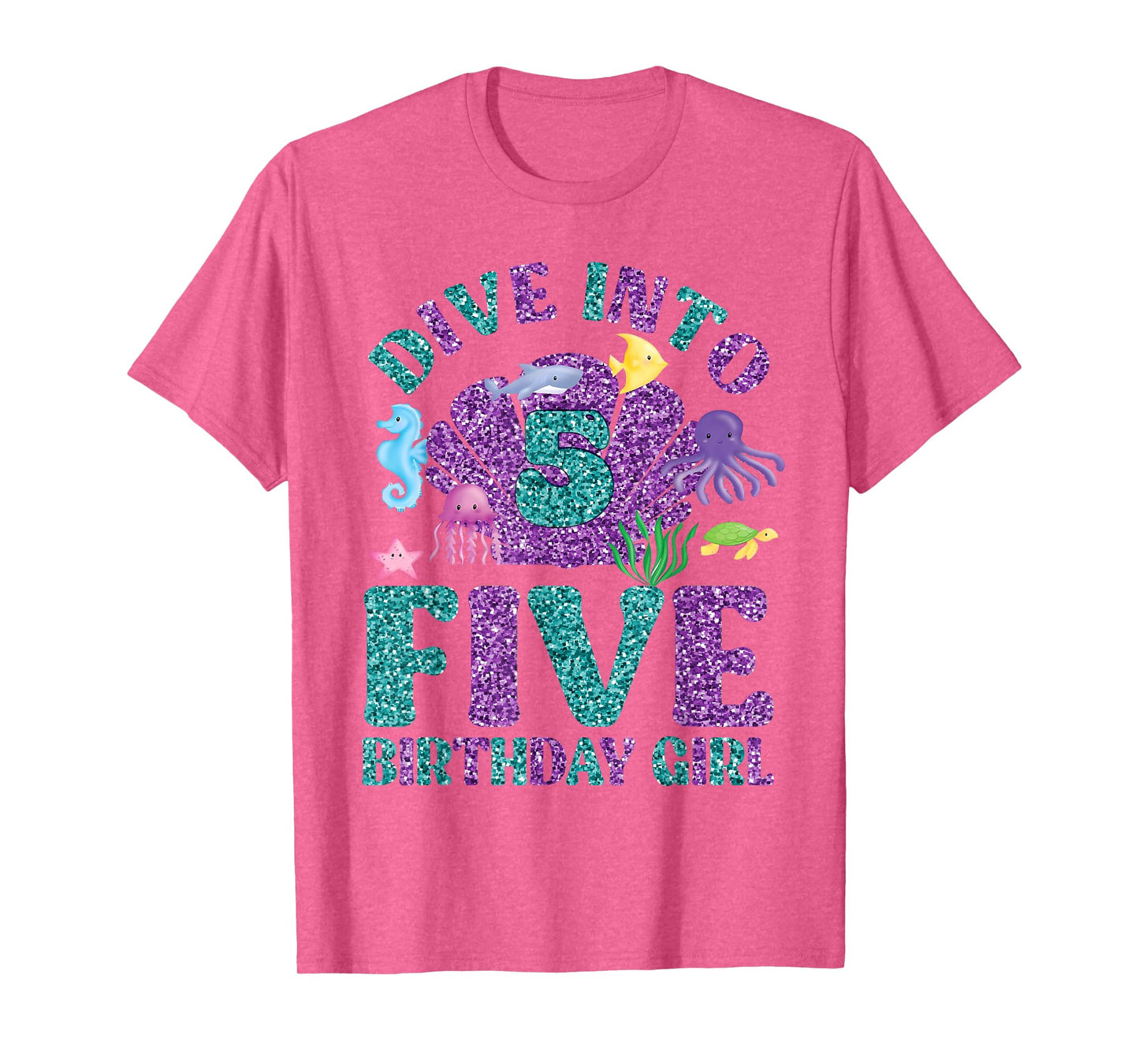 Dive Into 5 Birthday Decorations Girl 5th Birthday Mermaid T-Shirt