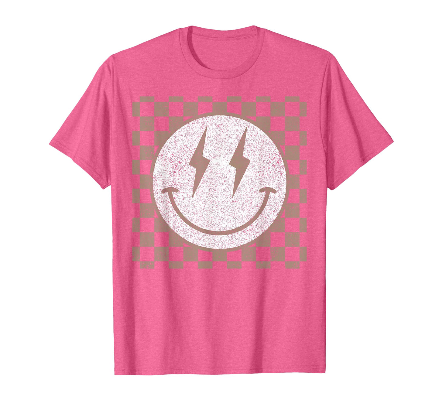 Retro Happy Face Checkered Pattern Smile Face Trendy T-Shirt