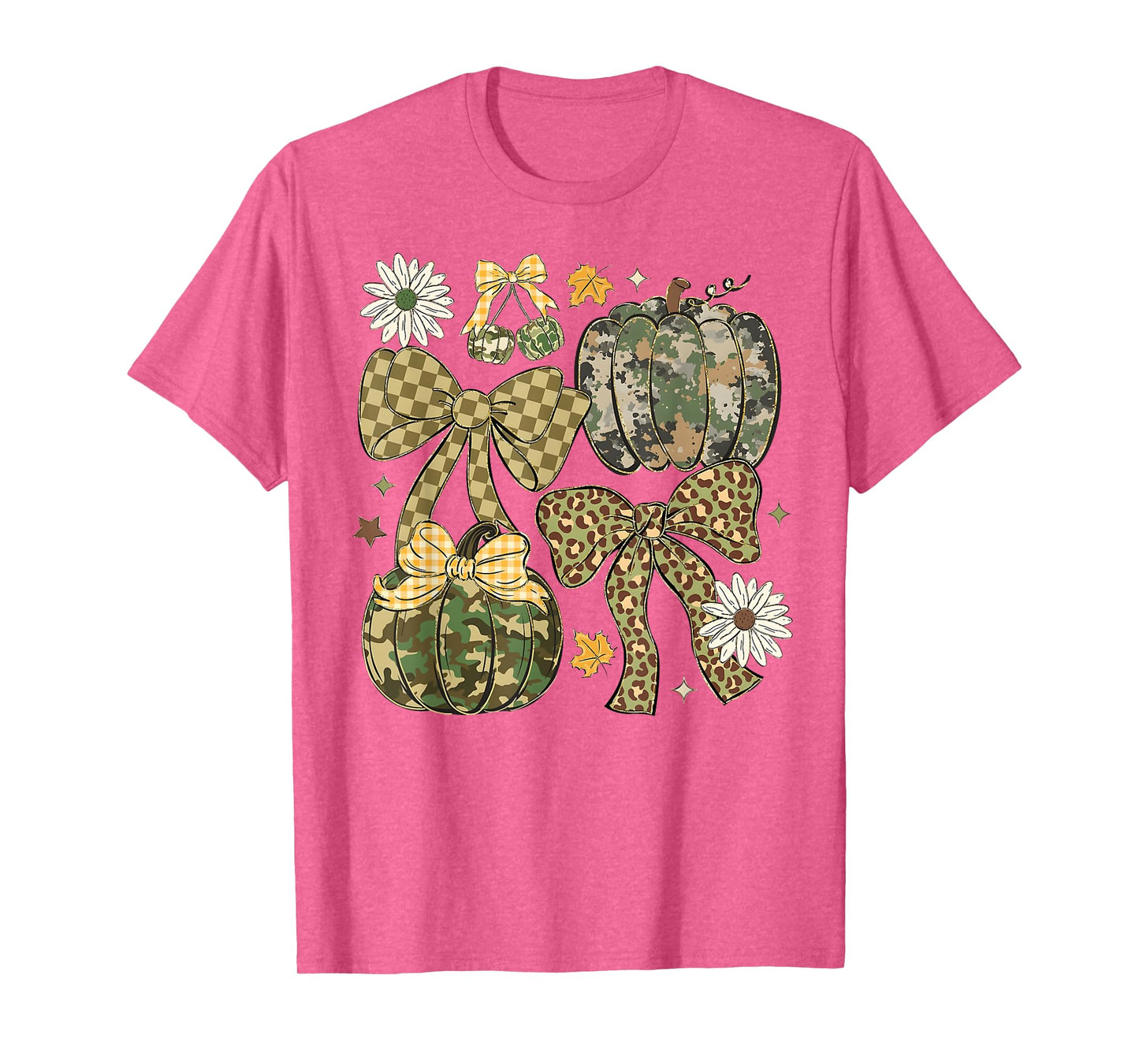 Leopard Camo Coquette Bow Pumpkin Thanksgiving Rustic Fall T-Shirt
