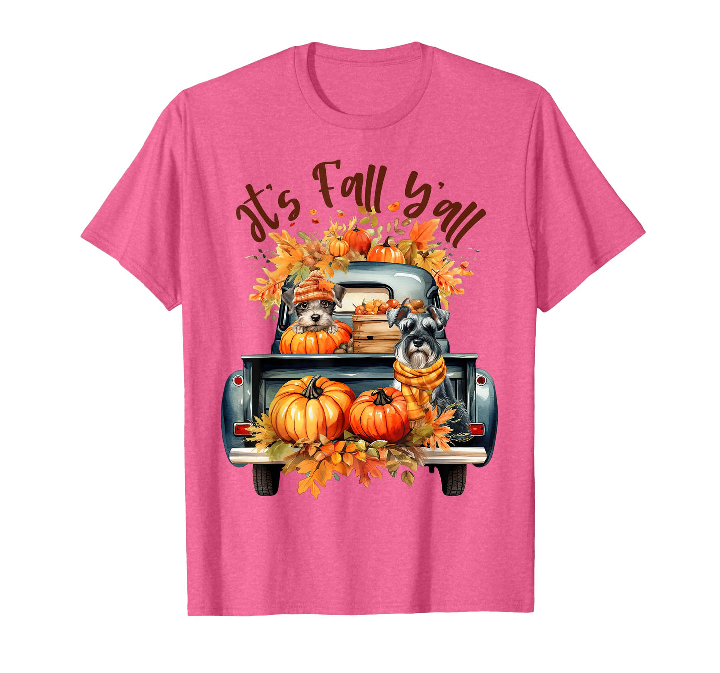 It’s Fall Y’all Miniature Schnauzer Pumpkins Truck Autumn T-Shirt