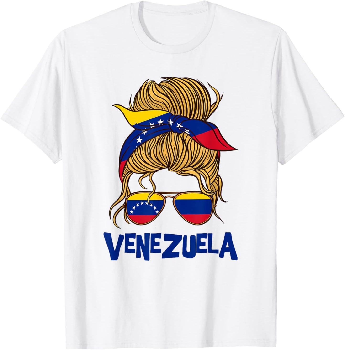 Venezuelan flag messy bun girl sunglasses Latina pride look T-Shirt - T-Shirt | White