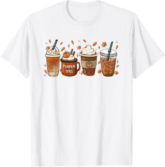 Fall Coffee Pumpkin Spice Latte Iced Warm Cozy Autumn Orange T-Shirt - T-Shirt | White