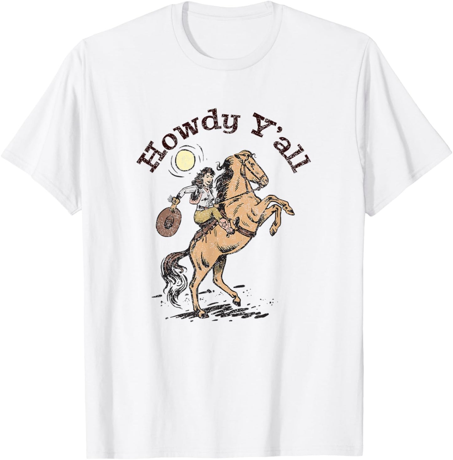 Vintage Howdy Y'All Rodeo Western Country Southern Cowgirl T-Shirt - T-Shirt | White