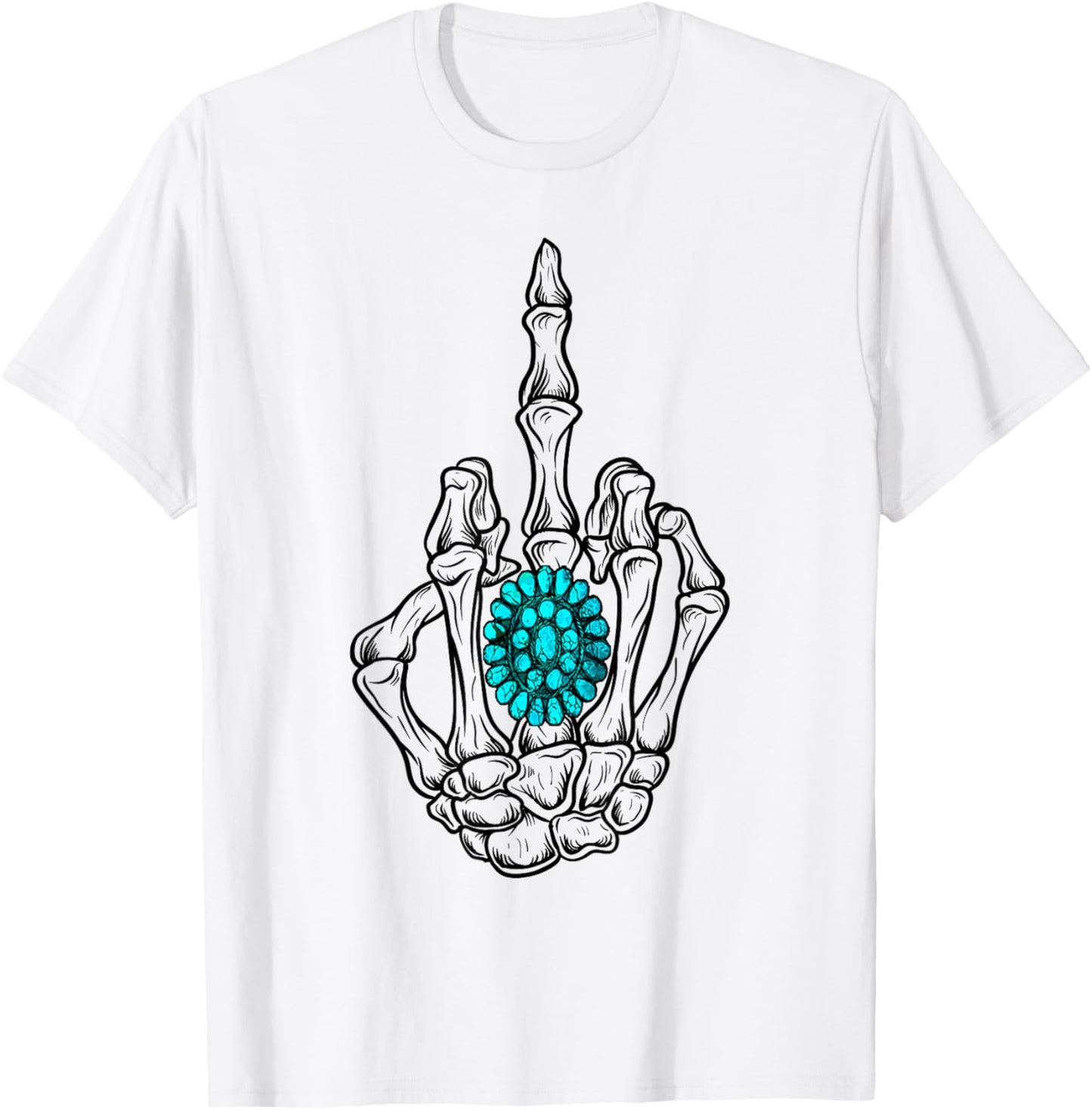 Turquoise Ring Skeleton Hand Western Cowboy Cowgirl T-Shirt - T-Shirt | White