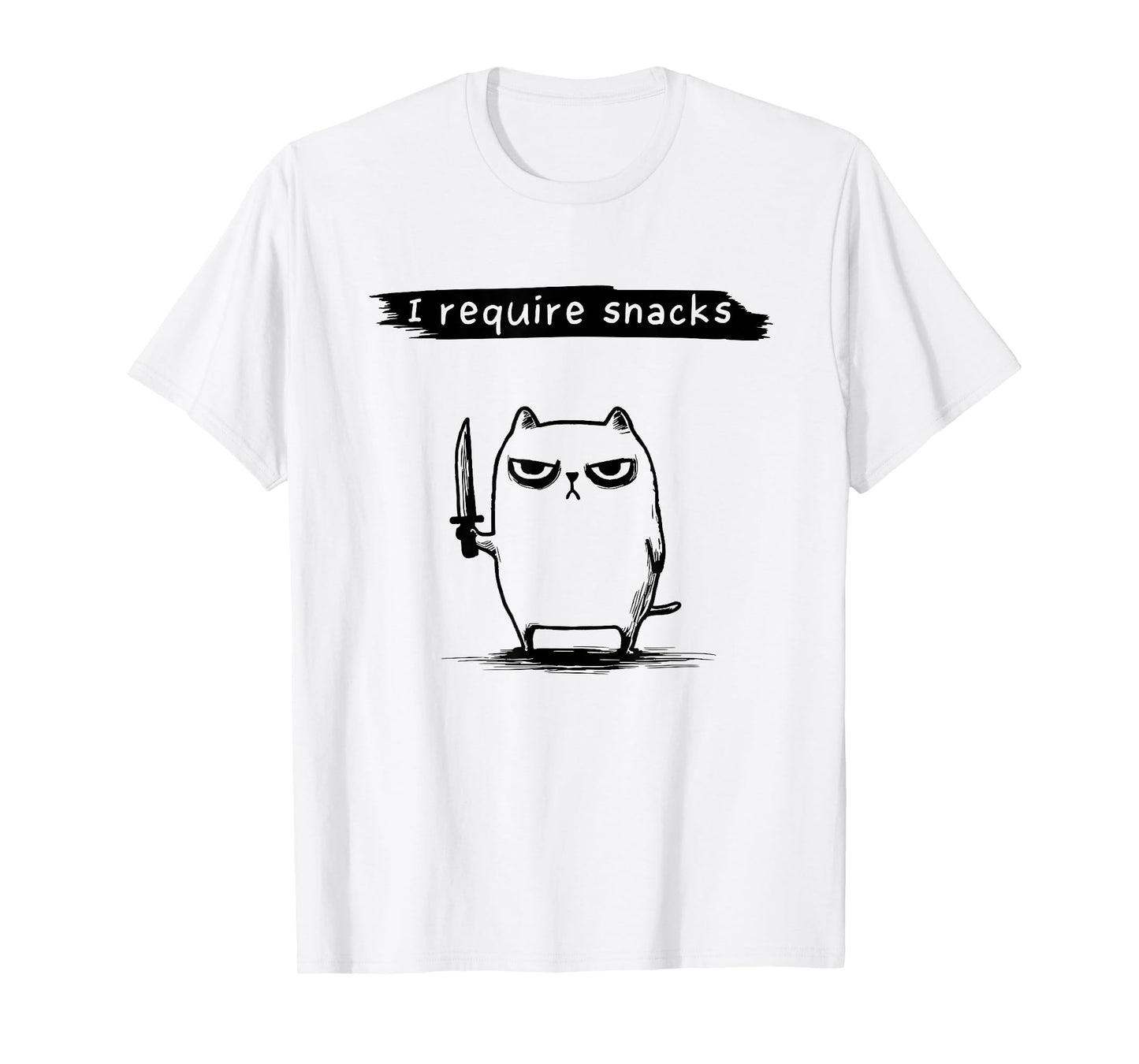 Funny Cat Meme I Require Snacks Design Men Women Kids T-Shirt