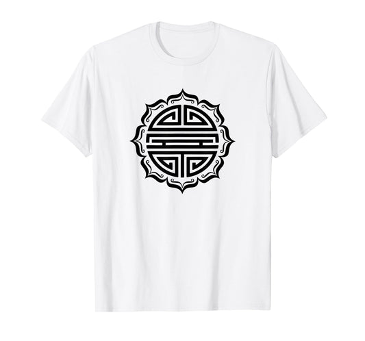 Shou lucky charm symbol Chinese long life lotus flower luck T-Shirt