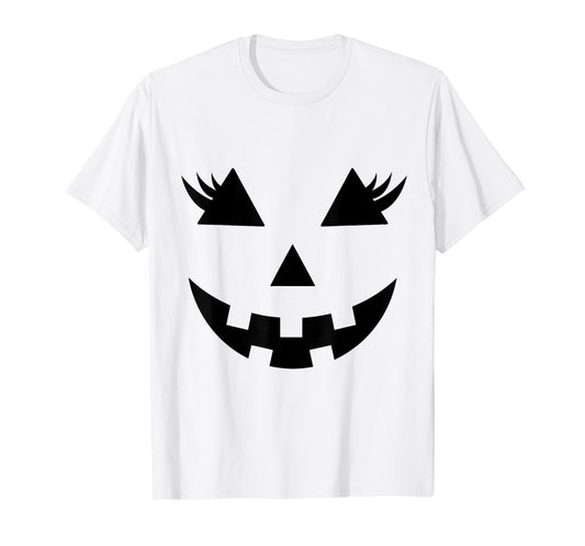 Jack O Lantern Face Pumpkin Eyelashes Hallowen Funny Costume T-Shirt