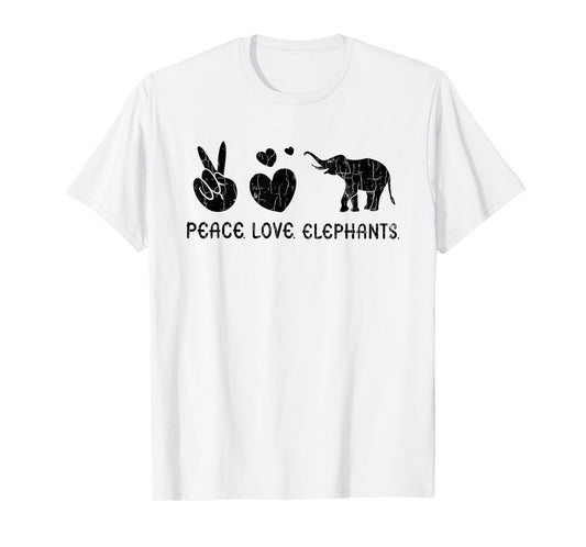 Peace Love Elephants Funny Elephant Lover Boys Girls Graphic T-Shirt