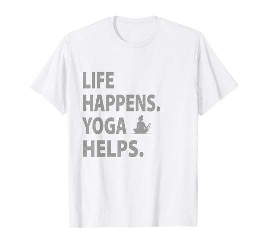 life happens yoga helps T-Shirt, Small, Grey