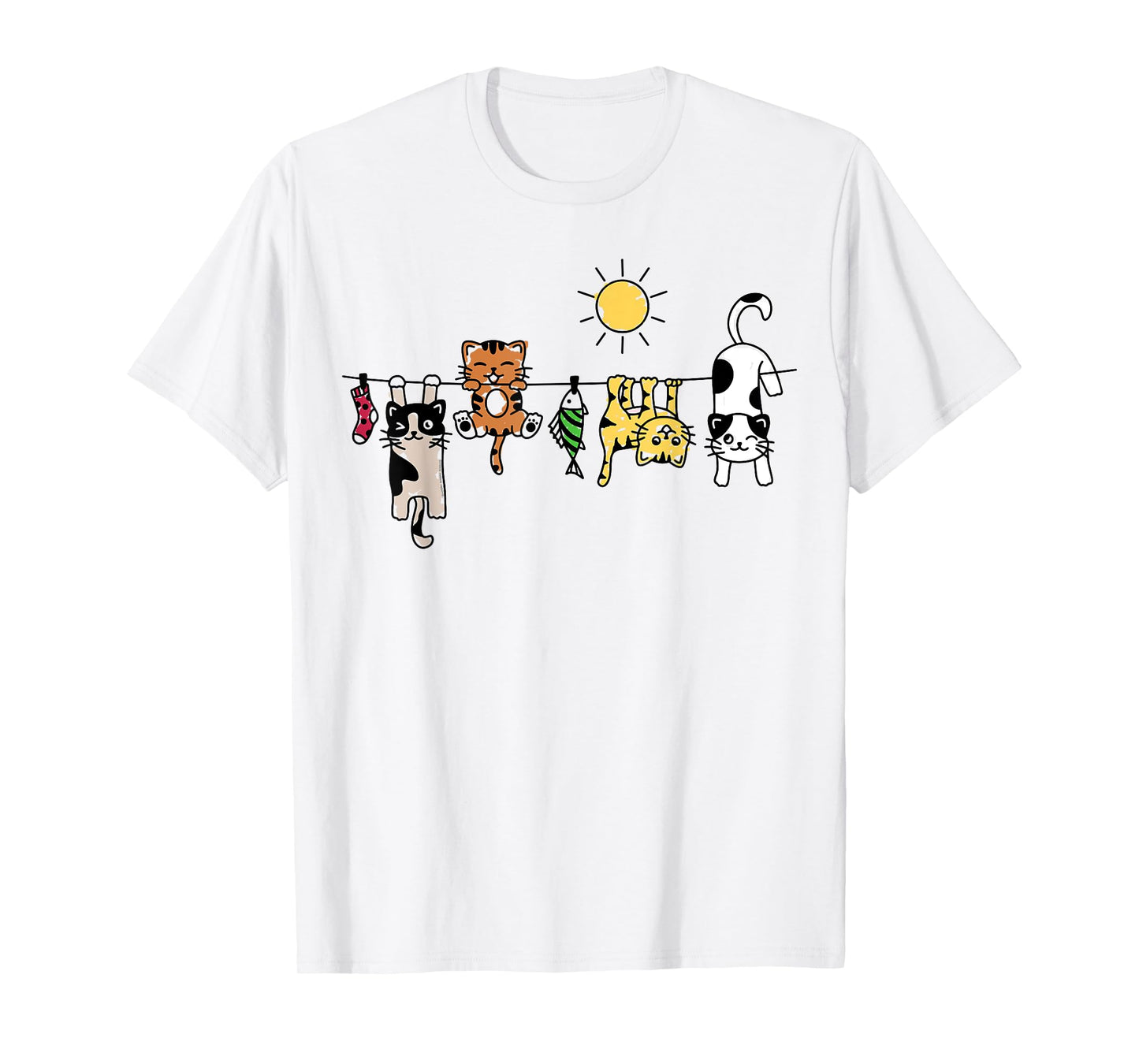 Cute Cats Hanging on a Clothes Line Funny Cat T-Shirt for Men Women Kids