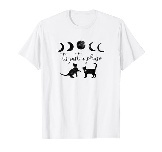 Cats Motif Funny Fun Retro Moon Quote Its just a phase T-Shirt